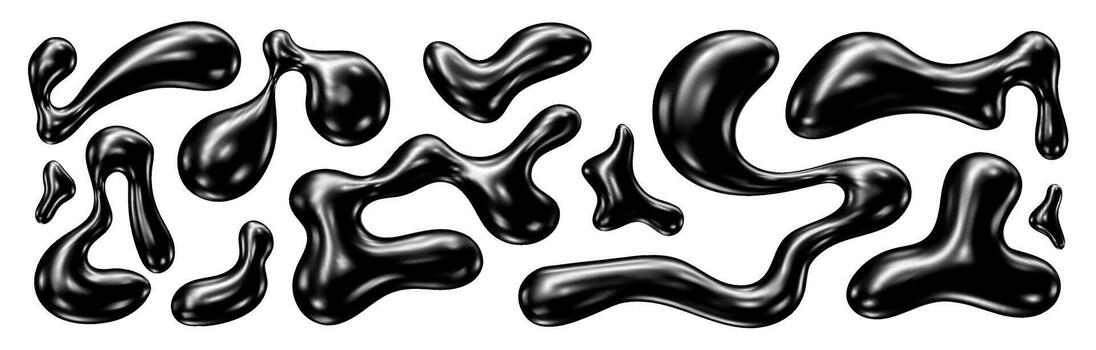3D Chrome abstract liquid shapes. Inflated metal objects. Realistic render elements set vector