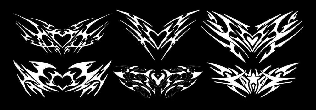 Collection of Neo Tribal symmetrical shapes. Gothic y2k sharp spikes with bones. shape set vector