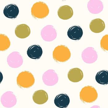 Abstract colorful polka dot seamless pattern. Crayon brush random bold circles and round shapes wrapping paper. Childish confetti pastel festive backround for fabric, wallpaper or wrapping paper. vector
