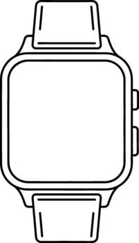 Illustration of a smart wearable device, featuring a square screen, watch band, and buttons, ideal for outlining concepts related to technology, health, and communication vector