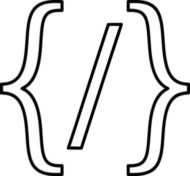 Monochrome line art icon featuring curly braces and a forward slash. This minimalist graphic symbolizes coding, software development, and programming language syntax for digital projects vector