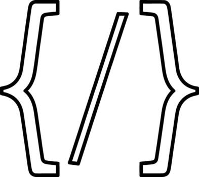 Line art graphic of stylized curly braces with a diagonal slash, symbolizing programming syntax, data structures, or concepts of exclusion vector