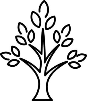 Stylized line art illustration of a deciduous tree with a thick trunk and branching limbs adorned with simple leaf shapes, representing nature and growth, perfect for organic themes vector
