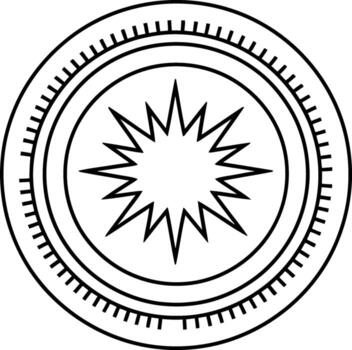 A detailed line art design featuring a central starburst element, enclosed within concentric circles, creating a clean, symmetrical and visually engaging decorative motif vector