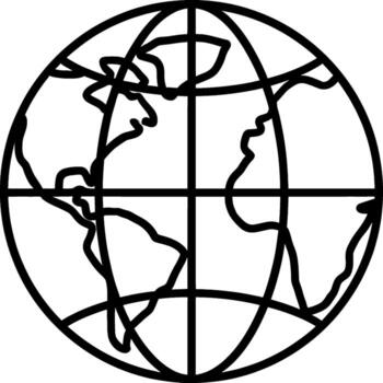 A versatile black outline illustration of the world globe, featuring continents and grid lines, symbolizing global unity, international communication, and environmental awareness vector