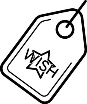 Crisp line art drawing of a versatile rectangular tag, clearly showing 'WISH' with a star, perfect for symbolizing aspirations, gifts, and contemporary design projects vector