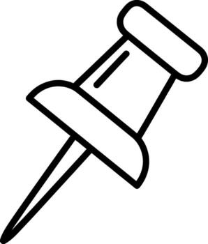 A precise and minimalist line art illustration of a standard pushpin, designed for versatile use in graphic interfaces, office supply visuals, and informational presentations vector