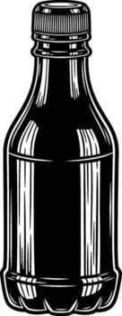 A striking black and white line art illustration of a full plastic beverage container with a screw cap, isolated on a plain background vector