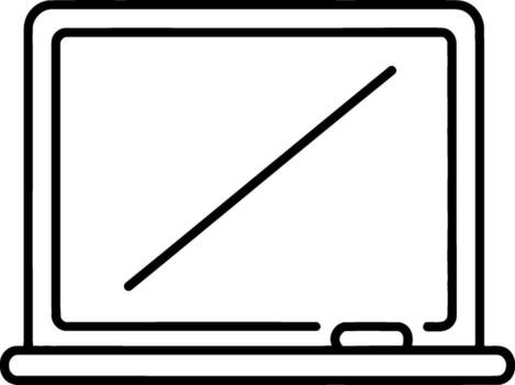 Minimalist line art icon of an open laptop computer with a diagonal line and a small rectangle on a white background, perfect for technology and design concepts vector