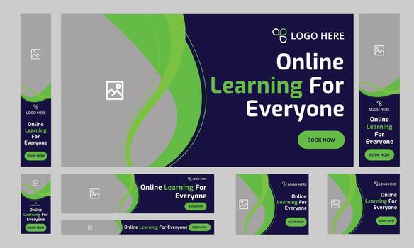 Customizable trendy online education web set banner design for social media post, daily learning web bundle banner design, editable eps 10 file format vector