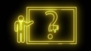 Neon- Gelb Stock Zahl zeigen zu Frage Kennzeichen mit Daumen Nieder im Platz Rahmen auf schwarz Hintergrund video