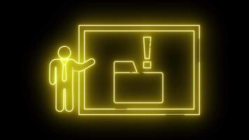 neon man gestikulerar mot en ram som visar en mapp med utrop punkt video