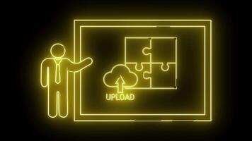 neon bild som visar stickfigure pekande till en ram moln ladda upp till pussel bitar video