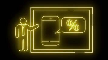 neon Immagine visualizzazione un' uomo Telefono sconto e telaio tutti illuminato con giallo splendore video
