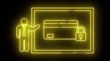 lysande neon bild av en person presenter en säkra kreditera kort inom en ram video