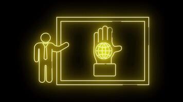 neon gul pinne figur ger en presentation på värld enhet inuti en rektangel ram video