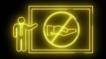 Illuminated outline of a person pointing at a no hand sign within a rectangle video