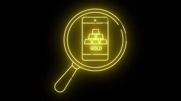upplyst guld bar bild visas på en smartphone inom en förstorande glas video