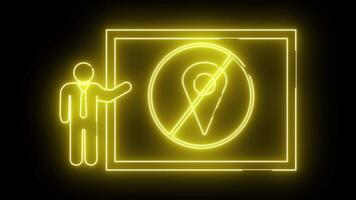 en neon gul översikt visas en man pekande till en tecken som visar en plats ikon med en linje genom den video