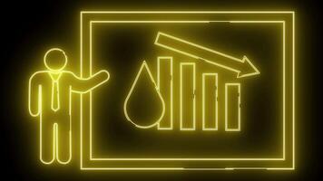 en neon tecken visar en presentatör en Graf med barer en släppa och en faller pil på en svart bakgrund video