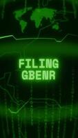 Old green Vertical Retro CRT screen showing text FILING ERROR appearing in random glitch and Haking style video