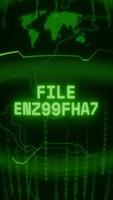 Old green Vertical Retro CRT screen showing text FILE ENCRYPTED appearing in random glitch and Haking style video