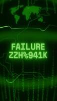 velho verde vertical retro crt tela mostrando texto fracasso detectou aparecendo dentro aleatória falha e pescando estilo video