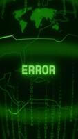 velho verde vertical retro crt tela mostrando texto erro aparecendo dentro aleatória falha e pescando estilo video