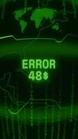 velho verde vertical retro crt tela mostrando texto erro 404 aparecendo dentro aleatória falha e pescando estilo video