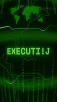 Old green Vertical Retro CRT screen showing text EXECUTING appearing in random glitch and Haking style video