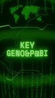 Old green Vertical Retro CRT screen showing text KEY GENERATED appearing in random glitch and Haking style video