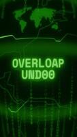 Old green Vertical Retro CRT screen showing text OVERLOAD ALERT appearing in random glitch and Haking style video