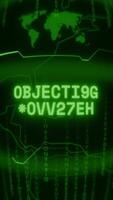 Old green Vertical Retro CRT screen showing text OBJECTIVE COMPLETE appearing in random glitch and Haking style video