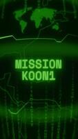Old green Vertical Retro CRT screen showing text MISSION ALERT appearing in random glitch and Haking style video