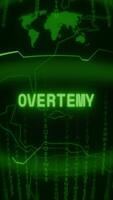 Old green Vertical Retro CRT screen showing text OVERTEMP appearing in random glitch and Haking style video
