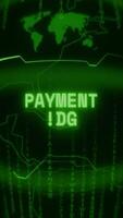 Old green Vertical Retro CRT screen showing text PAYMENT DUE appearing in random glitch and Haking style video