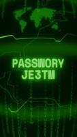 Old green Vertical Retro CRT screen showing text PASSWORD RESET appearing in random glitch and Haking style video