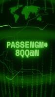 Old green Vertical Retro CRT screen showing text PASSENGER ALERT appearing in random glitch and Haking style video