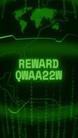 Old green Vertical Retro CRT screen showing text REWARD PENDING appearing in random glitch and Haking style video