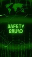 Old green Vertical Retro CRT screen showing text SAFETY ALERT appearing in random glitch and Haking style video