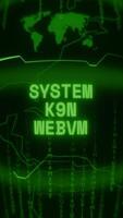Old green Vertical Retro CRT screen showing text SYSTEM FAN ALERT appearing in random glitch and Haking style video