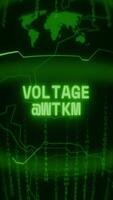 Old green Vertical Retro CRT screen showing text VOLTAGE ALERT appearing in random glitch and Haking style video