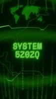 Old green Vertical Retro CRT screen showing text SYSTEM READY appearing in random glitch and Haking style video