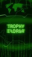 gammal grön vertikal retro crt skärm som visar text trofén tjänade visas i slumpmässig tekniskt fel och kummel stil video