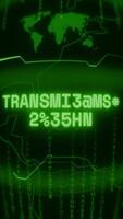Old green Vertical Retro CRT screen showing text TRANSMISSION SECURE appearing in random glitch and Haking style video