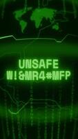 gammal grön vertikal retro crt skärm som visar text osäker förbindelse visas i slumpmässig tekniskt fel och kummel stil video