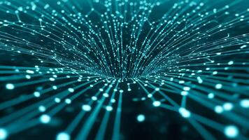 Abstract blue network wormhole, data tunnel with glowing nodes and connected lines, representing digital technology, internet connectivity, and futuristic communication in dark environment 4k video