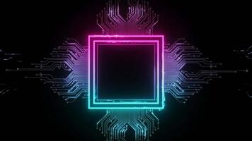 astratto neon circuito tavola con raggiante piazza telaio su nero sfondo - tecnologia, dati, futuro, artificiale intelligenza 4k video