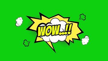 il parola Wow nel giallo testo dentro un' cartone animato comico nube con un che esplode modello su un' verde sfondo video