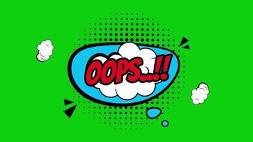il parola oops nel rosso testo dentro un' cartone animato comico nube con un che esplode modello su un' verde sfondo video
